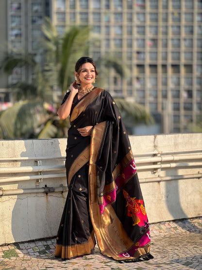Black color soft silk saree for women with price
