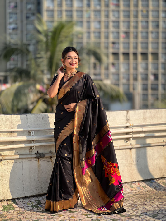 Black color soft silk saree for women with price
