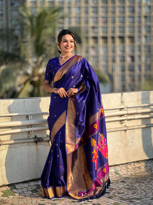 Blue color soft silk sarees design
