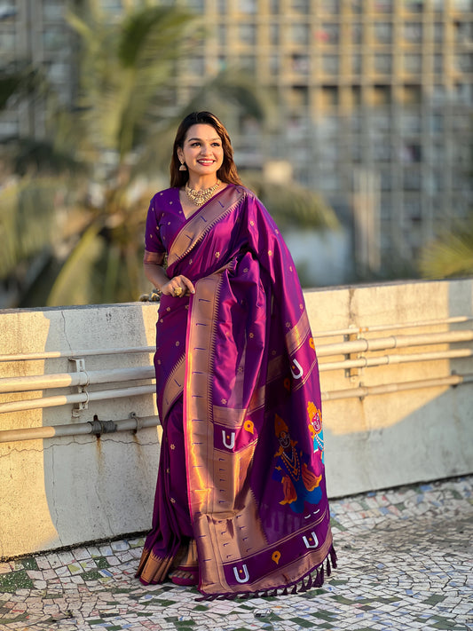Purple color soft silk saree for wedding
