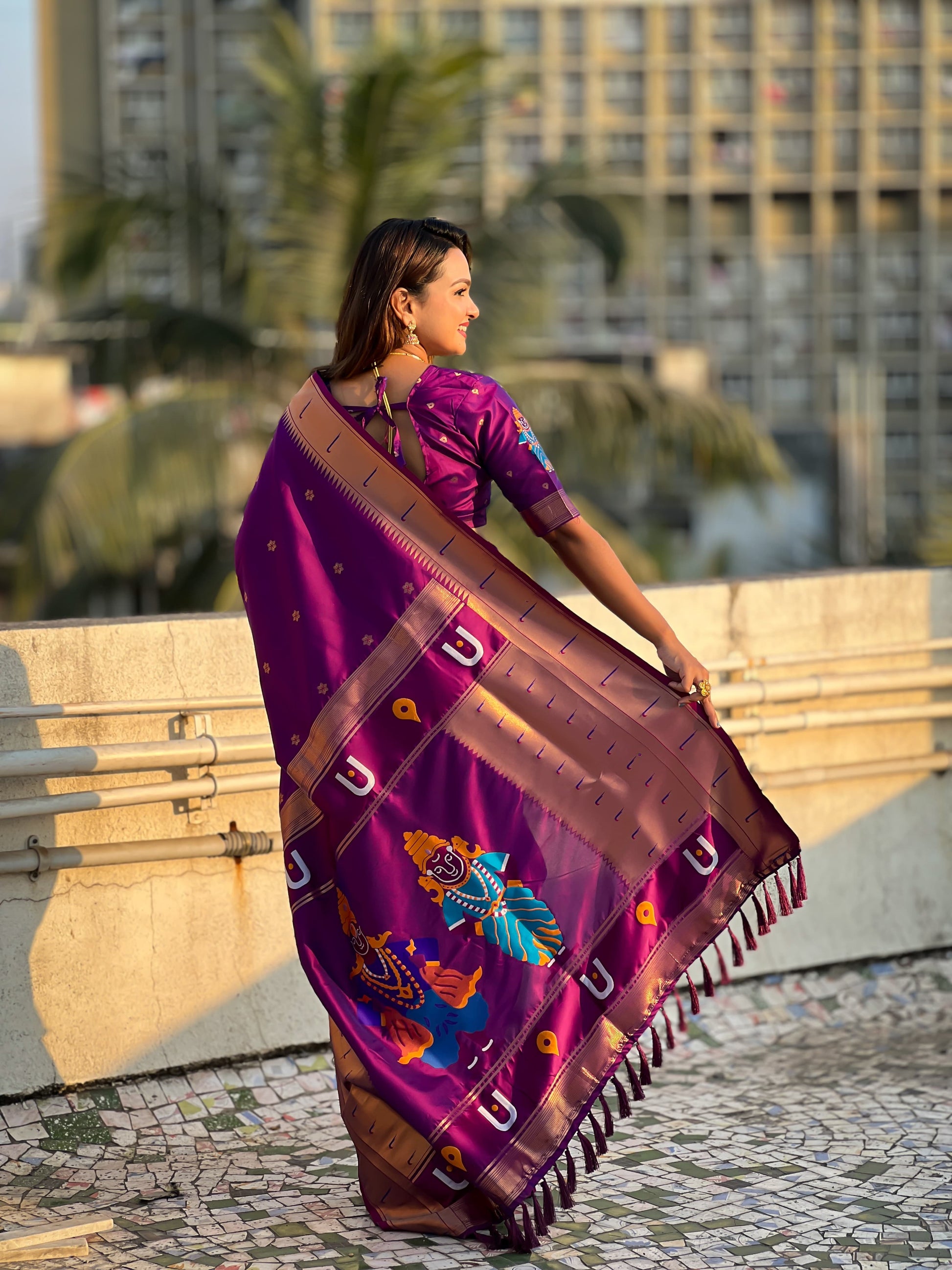 Purple color soft silk saree online shopping
