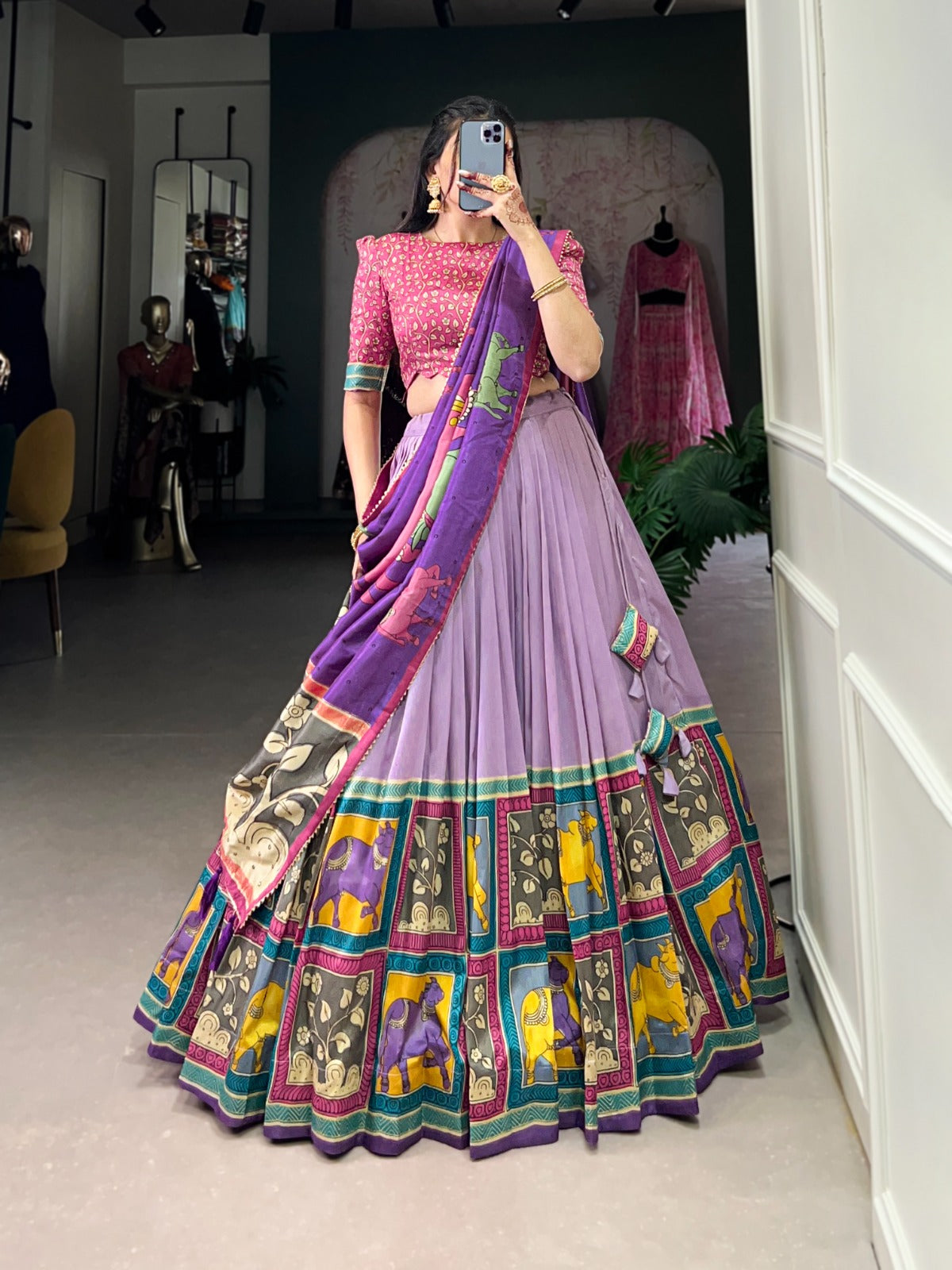 Lavender color tussar silk lehenga choli for women online
