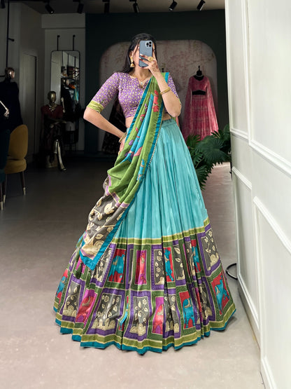 Sea Green color tussar silk lehenga choli images