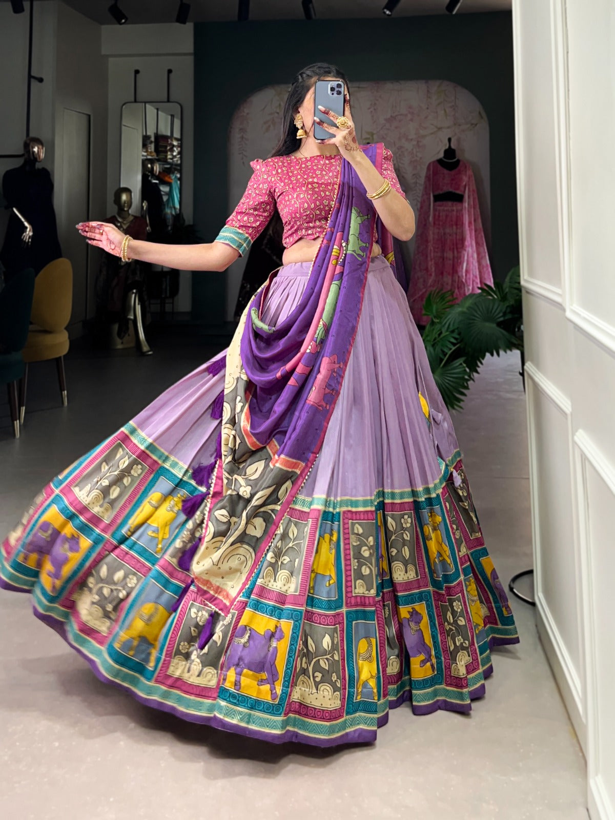 Lavender color tussar silk lehenga choli price