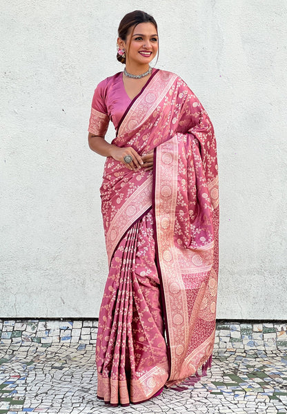 Pink banarasi antique silk Saree online shopping
