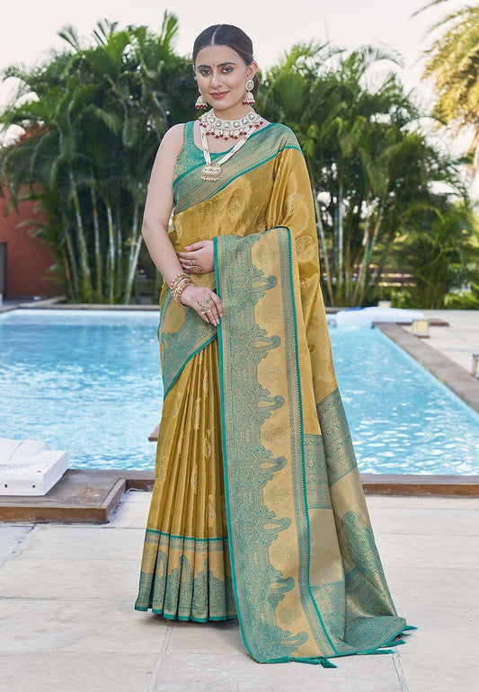 Mustard pure tissue Saree for women