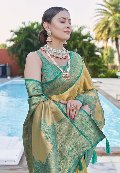 Mustard pure tissue Saree online shopping