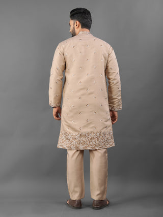 Beige color russian silk indo western with pajama online shopping