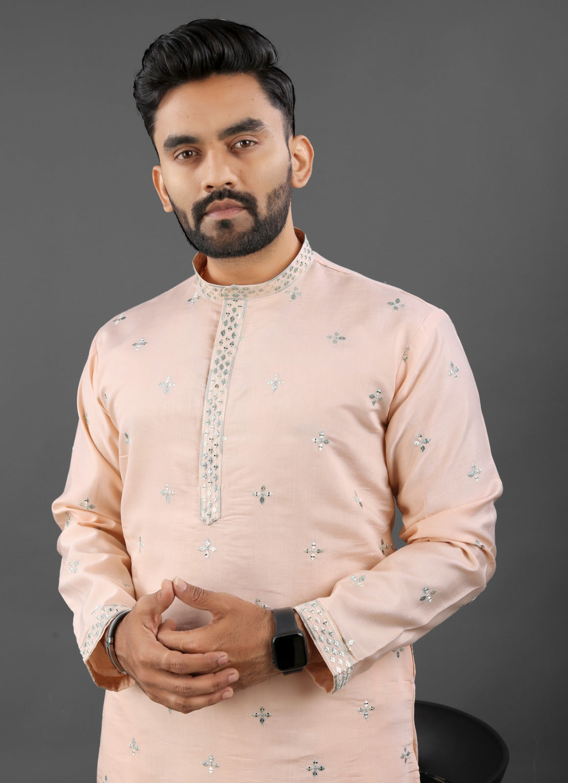 Peach color russian silk men's kurta price