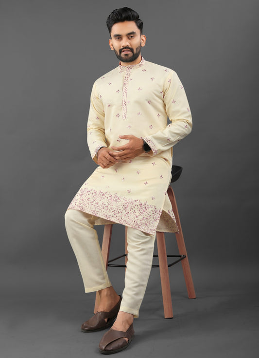 Beige color russian silk kurta for men's