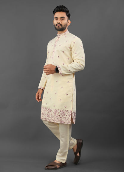 Beige color russian silk kurta men's price