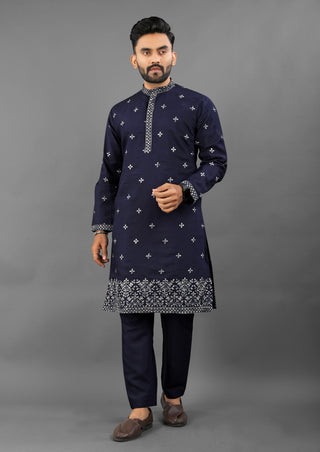 Navy blue color russian silk kurta online shopping