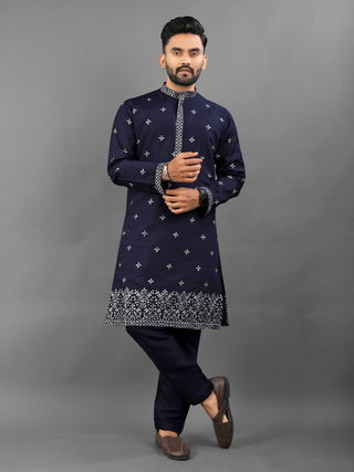 Navy blue color russian silk kurta for women