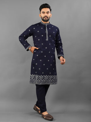 Navy blue color russian silk kurta images