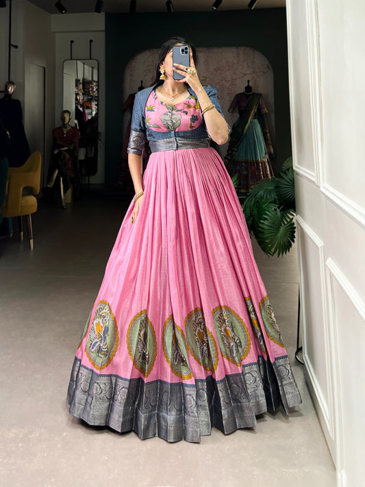 Pink dola silk long gown for women price
