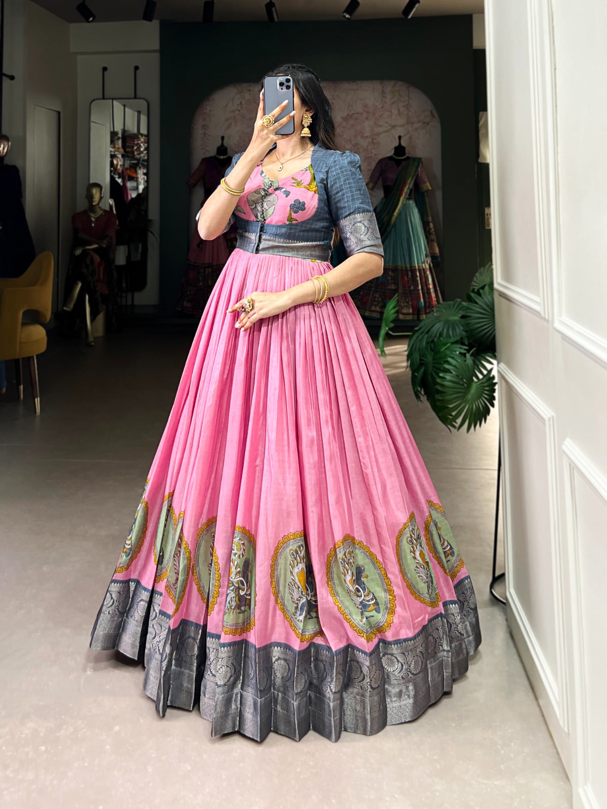Pink dola silk anarkali gown for wedding
