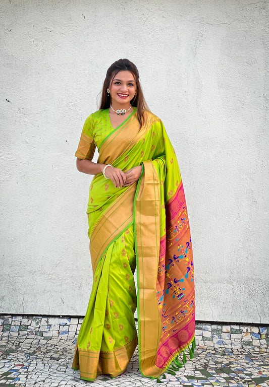 Parrot green color silk saree for women price
