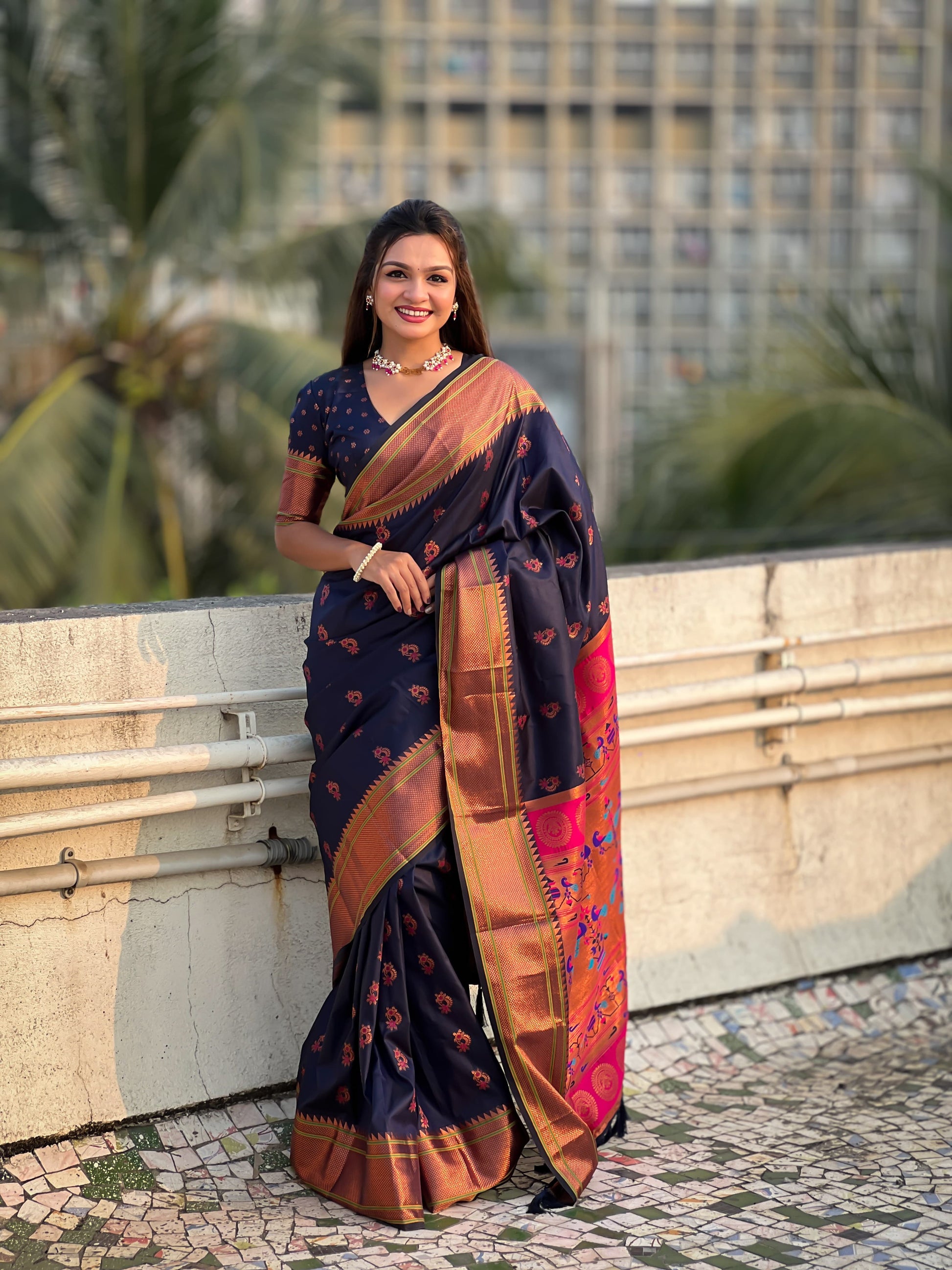 Navy blue color silk saree for women with price
