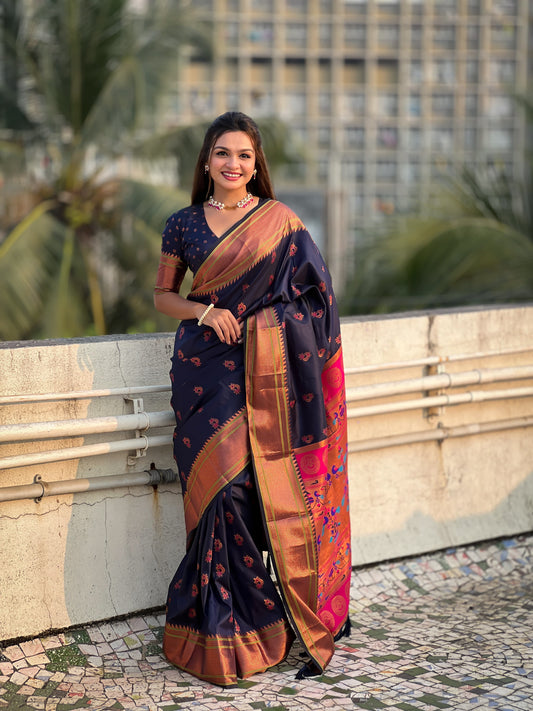 Navy blue color silk saree for women with price
