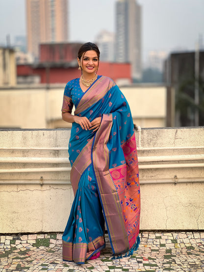 Teal blue color silk saree for women with price
