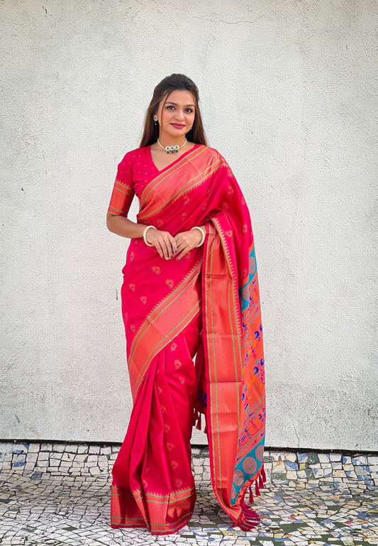 Pure pink color silk saree for women
