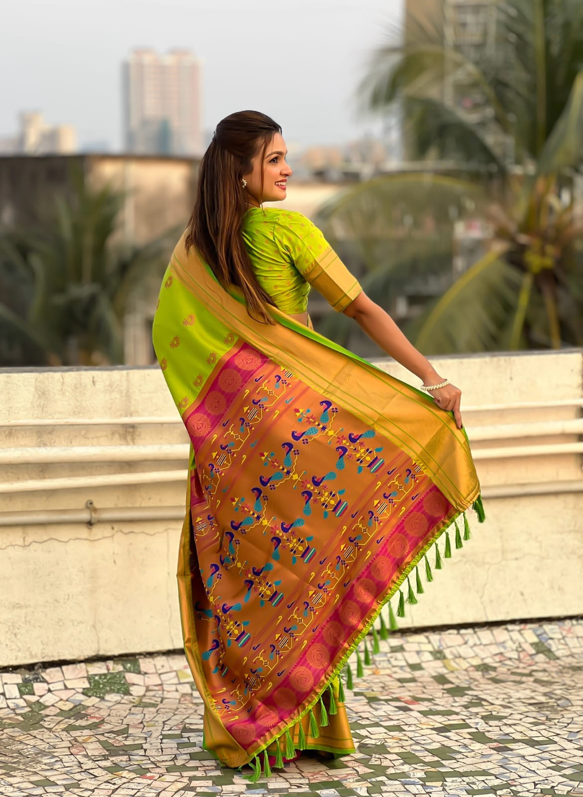 Parrot green color silk saree for wedding
