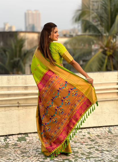 Parrot green color silk saree for wedding

