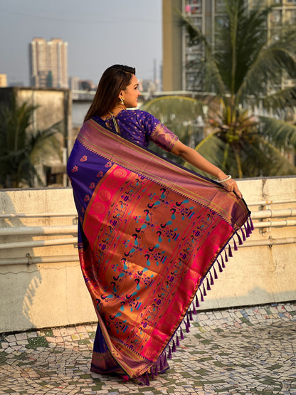 Dark blue color silk saree for women
