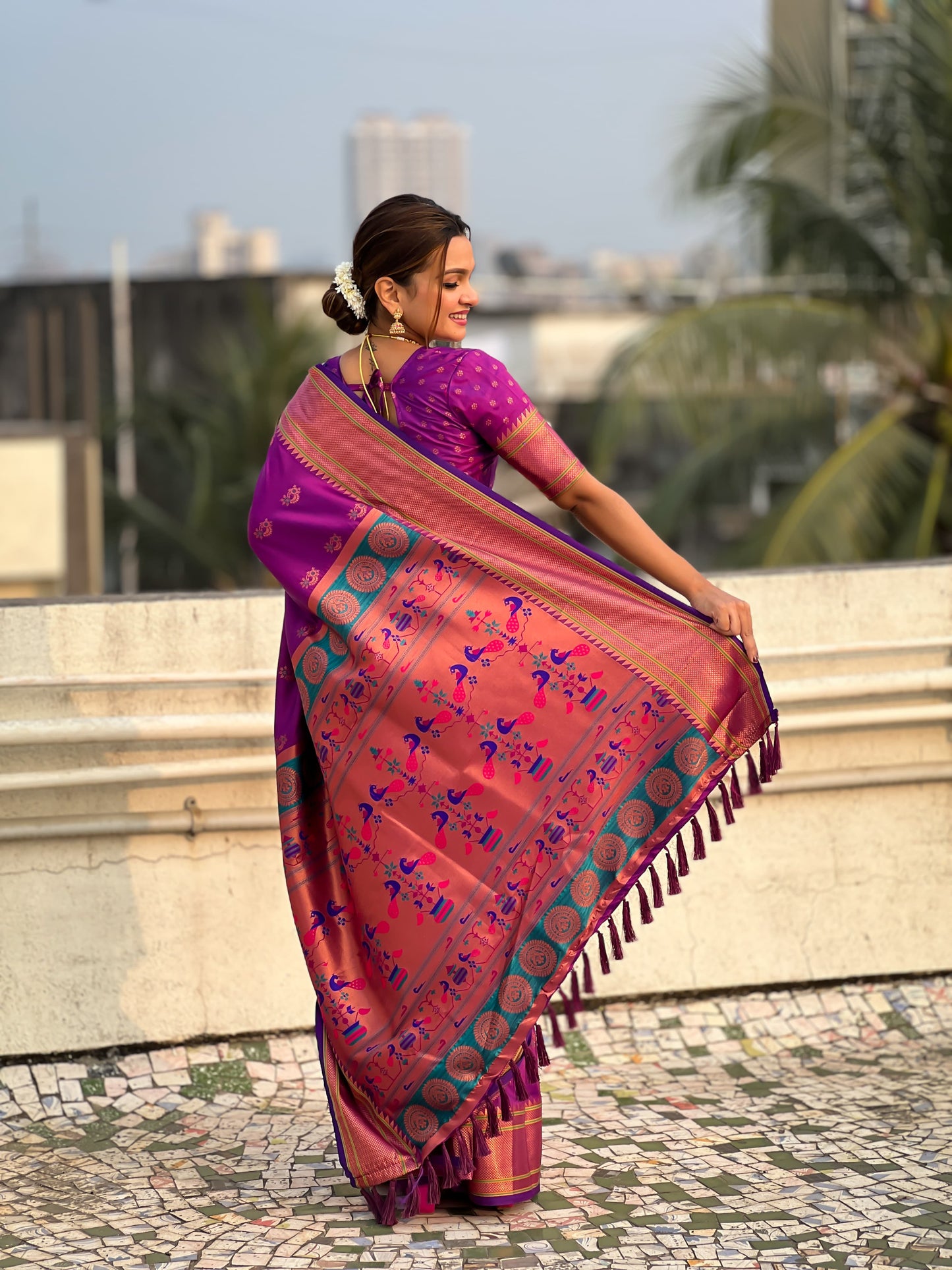 Purple color silk saree with blouse
