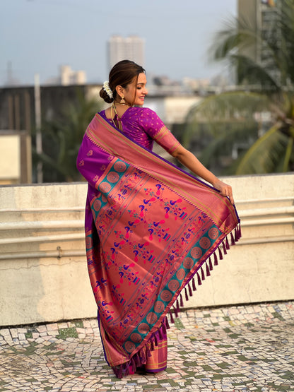 Purple color silk saree with blouse
