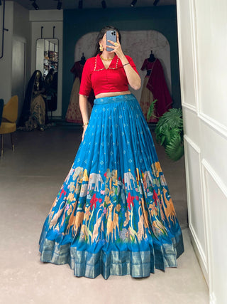 Rama dola silk kalamkari printed lehenga images
