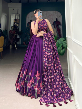 Purple color tussar silk lehenga choli for women online
