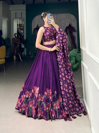 Purple color tussar silk lehenga choli design
