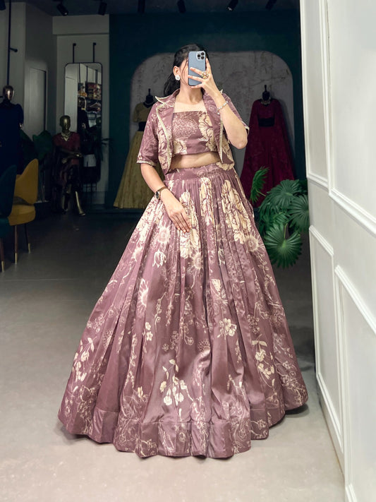 Onion color tussar silk lehenga choli with koti for women price
