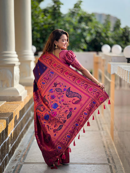Purple color vichitra silk saree with blouse