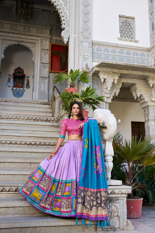Lavender color tussar silk lehenga choli for women with price
