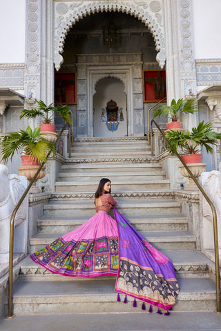 Peach color tussar silk lehenga choli images
