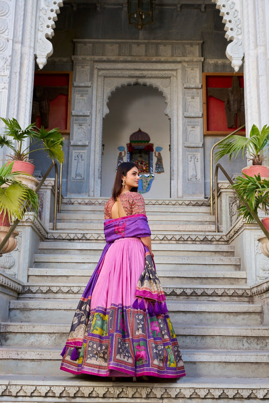 Peach color tussar silk lehenga choli for wedding