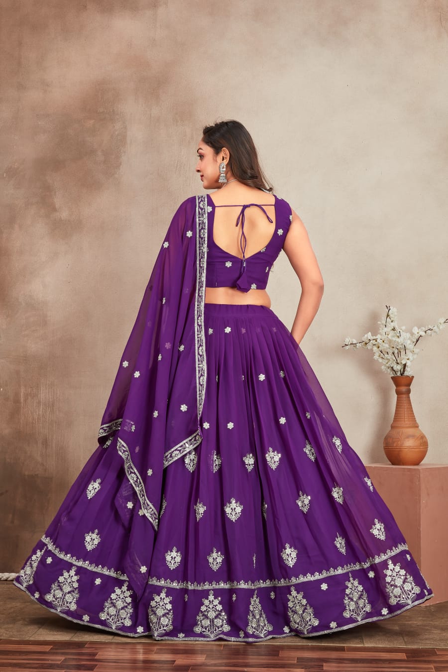 Purple color georgette lehenga choli design look