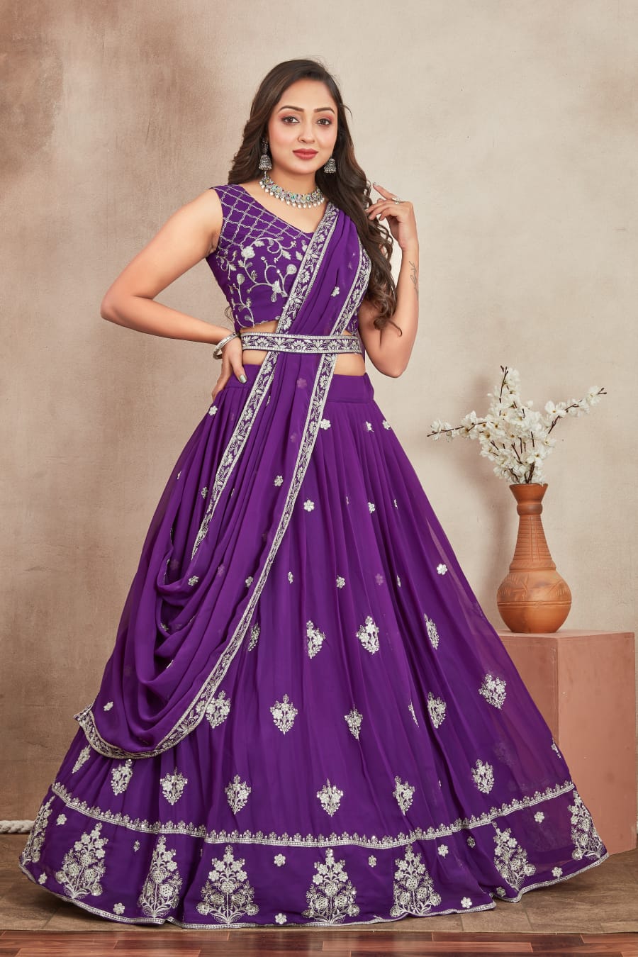 Purple color georgette lehenga choli images
