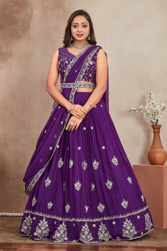 Purple color georgette lehenga choli for wedding

