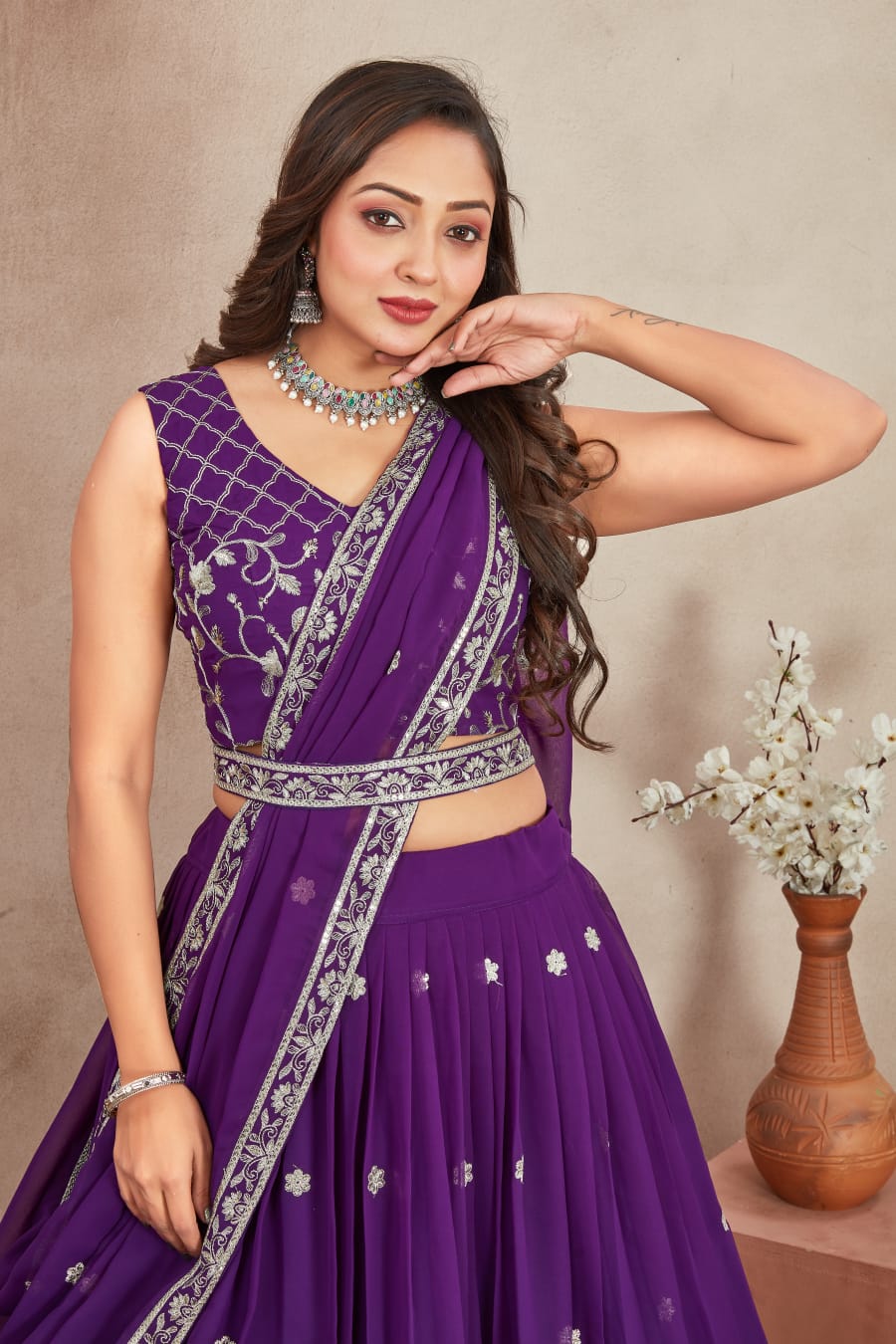 Purple color georgette lehenga choli for women online shopping
