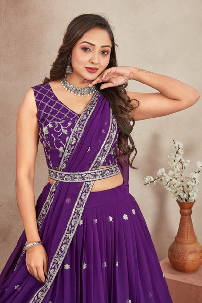 Purple color georgette lehenga choli for women online shopping
