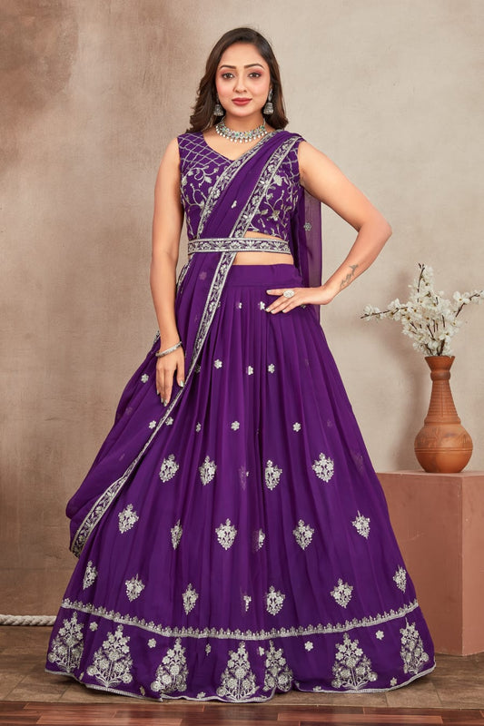 Purple color georgette lehenga choli for women online
