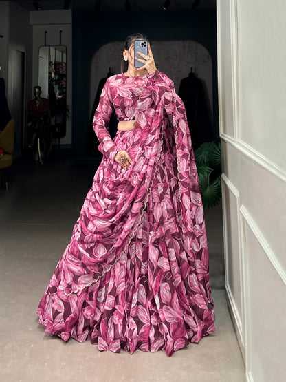 Maroon color tabby silk printed lehenga choli online shopping
