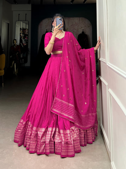 Rani pink color pure chanderi lehenga choli for women online
