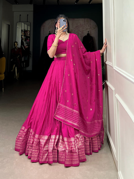Rani pink color pure chanderi lehenga choli for women online
