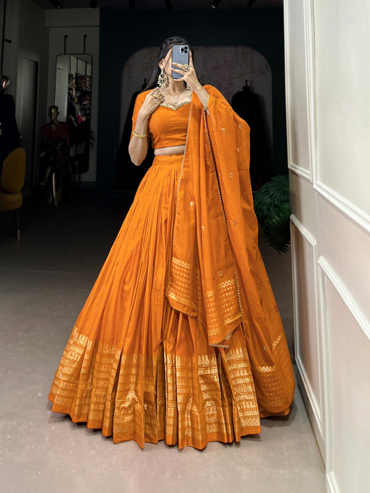 Orange color pure chanderi lehenga choli 