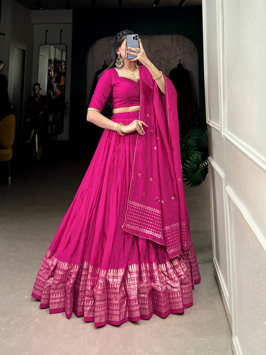 Rani pink color pure chanderi lehenga choli for women price
