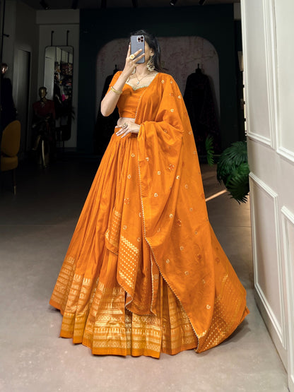 Orange color pure chanderi lehenga choli for women